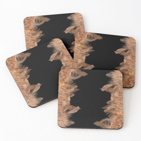 Item preview, Salmon pink feathers on a black background with delicacy and lightness designed and sold by PausePapote.