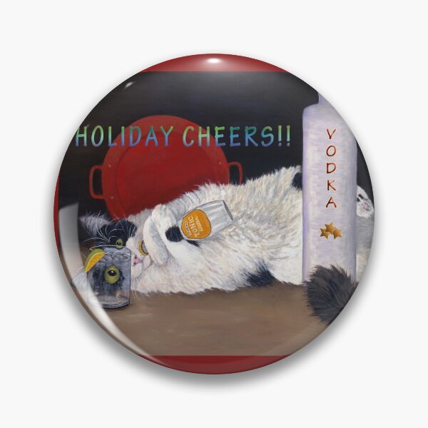 Item preview, "Catatonic" Holiday Cheers. Long haired tuxedo cat and Vodka Bottle Holiday Card designed and sold by KarenZuk.