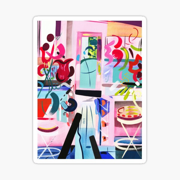 Pink Interior Abstract Art Print Sticker