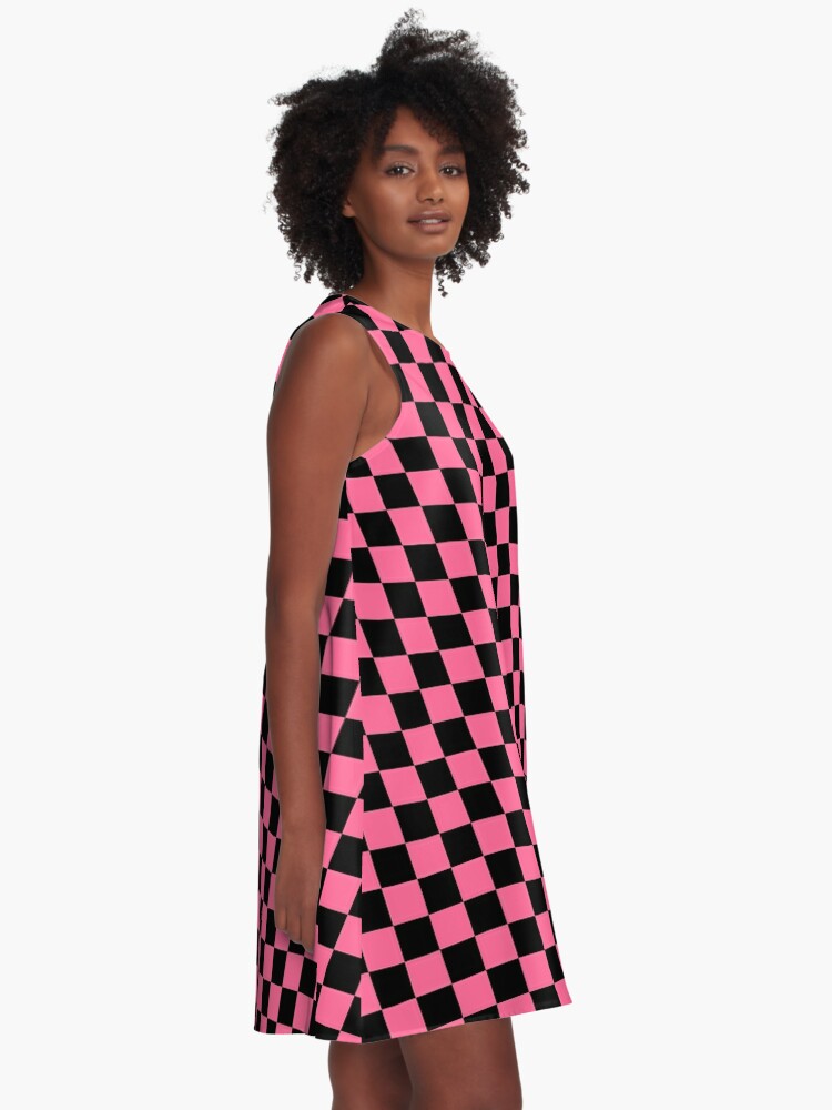 pink and black checkered dress