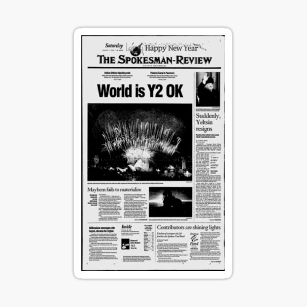 Newspaper Headline Jan. 1, 2000 Sticker