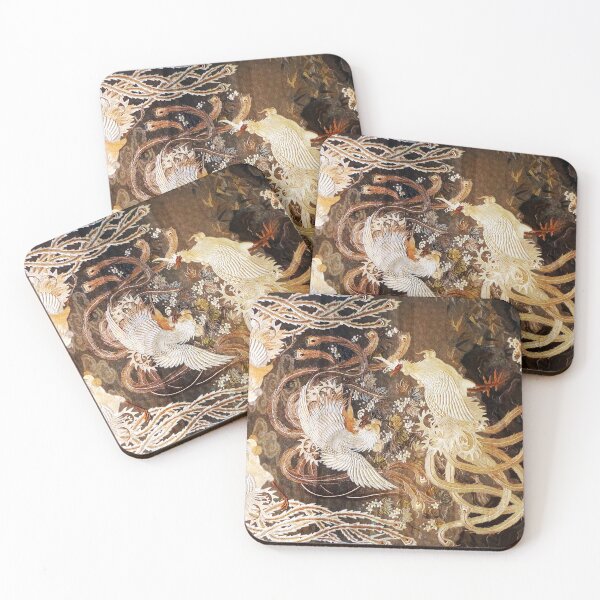 Item preview, FLYING PHOENIXES AMONG WHITE FLOWERS Antique Japanese Floral designed and sold by BulganLumini.