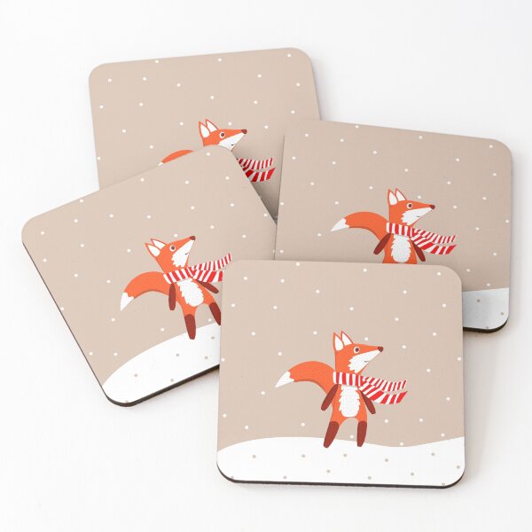 Item preview, Cute fox in a striped scarf on a snowy background designed and sold by Eridanka.