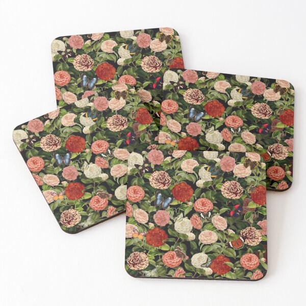 Item preview, Camellias with Butterflies - Floral Vintage Pattern on Dark Background designed and sold by GraphicBicycle.