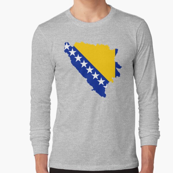  Bosnia and Herzegovina Flag Map Women's Tunic Tops Long Sleeve  Shirts Casual Crewneck Sweatshirts for Leggings : Sports & Outdoors