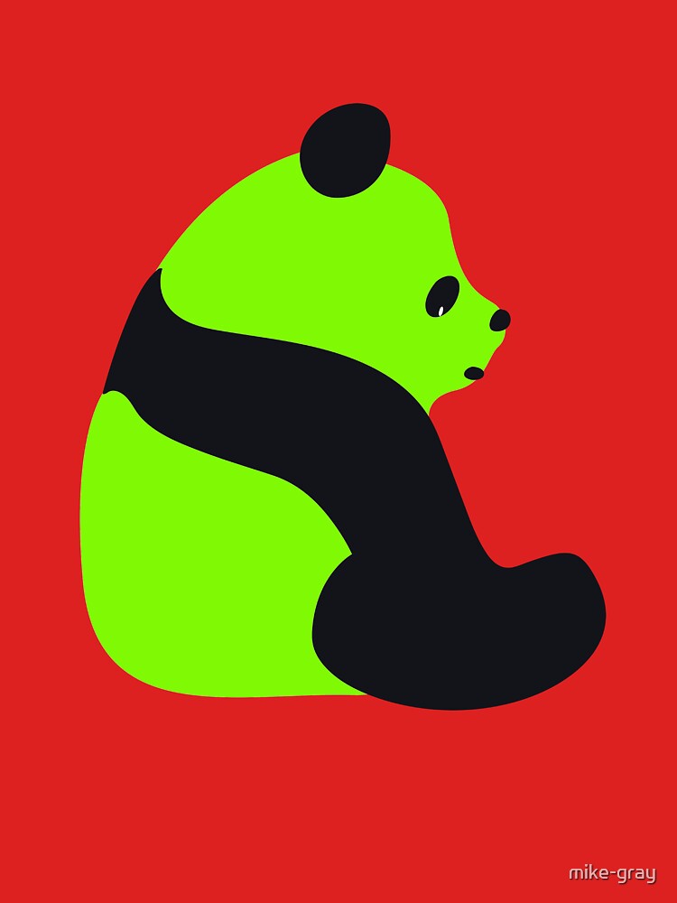 Cute Neon Green Sitting Panda with Black Features by mike-gray