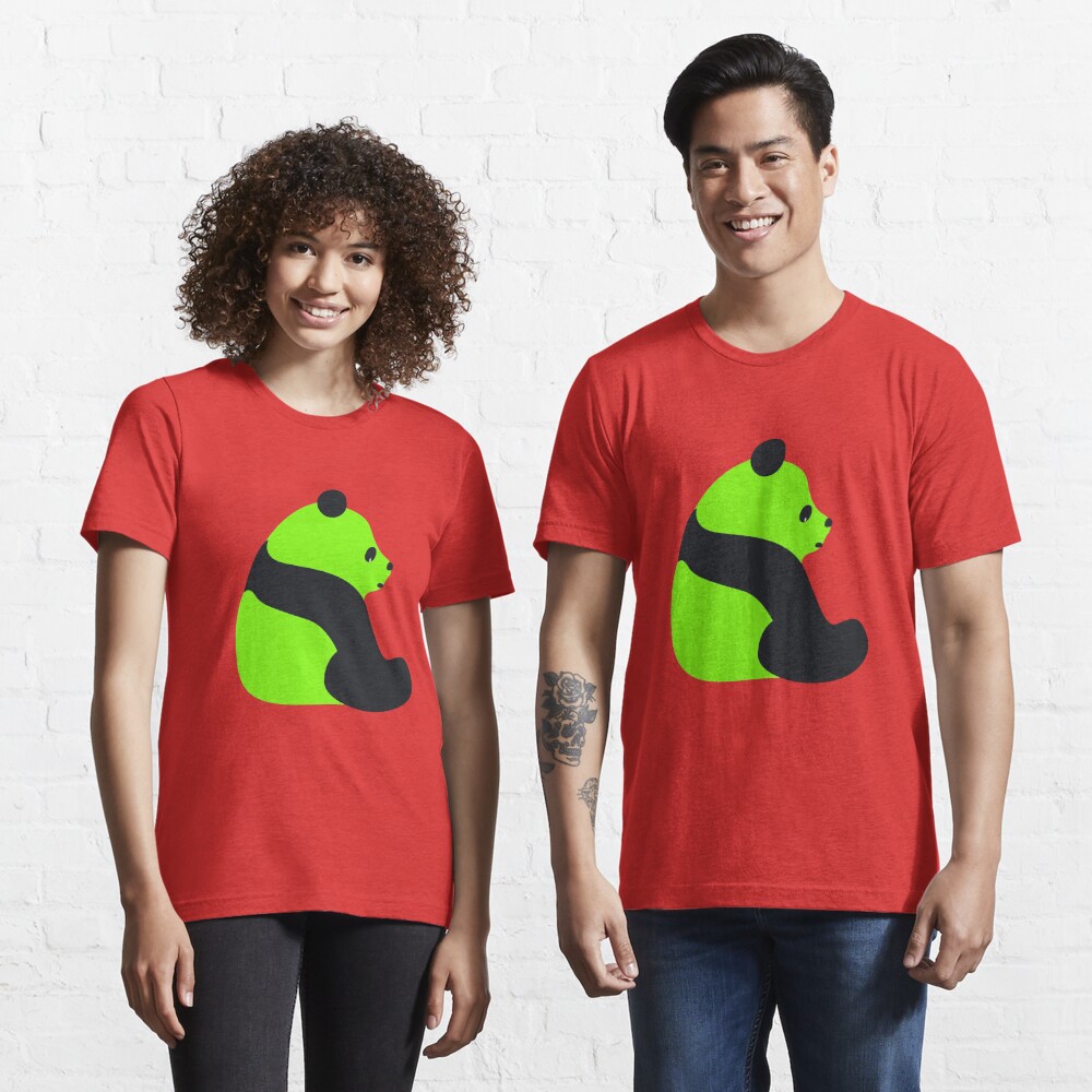 Cute Neon Green Sitting Panda with Black Features Essential T-Shirt