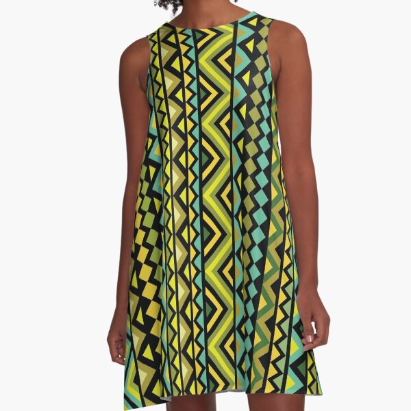 Abstract Geometric Bright Tribal Pattern A-Line Dress