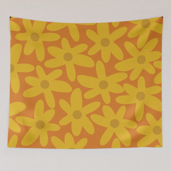 Item preview, Daisy Time Retro Floral Pattern in Moroccan Orange, Mustard, and Ochre designed and sold by kierkegaard.