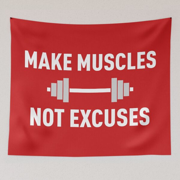 Item preview, Make Muscles, Not Excuses (Red BG) designed and sold by FilipeFerreira.