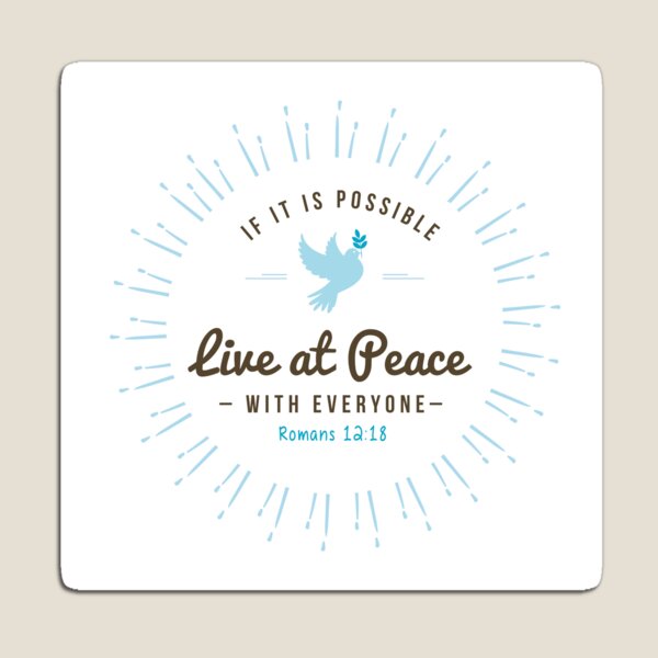 Artikelvorschau, Lebe im Frieden mit allen Bibel Schrift Design Emblem entworfen und verkauft von Trusting4Peace.
