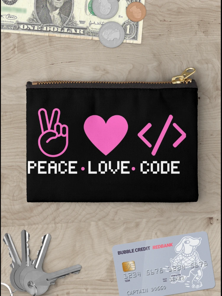 Thumbnail 3 of 4, Zipper Pouch, Peace Love Code| Coding/Coder software engineer developer programmer geek coder STEM designed and sold by brinikki.