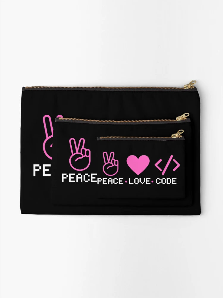 Thumbnail 2 of 4, Zipper Pouch, Peace Love Code| Coding/Coder software engineer developer programmer geek coder STEM designed and sold by brinikki.
