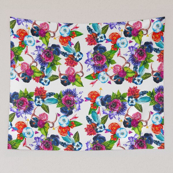 Item preview, Bohemian Watercolor Flowers Deer Antlers Leaves designed and sold by Blkstrawberry.