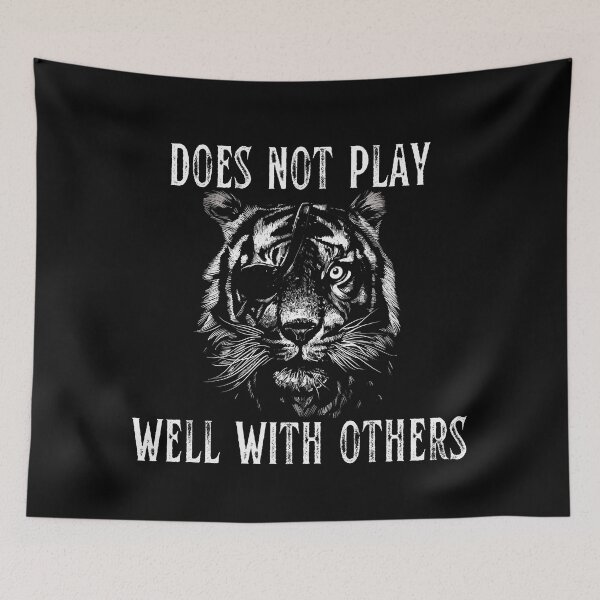 Item preview, Warning does not play well with others, Fierce warrior tiger cat with an eye patch design designed and sold by Auntieck.