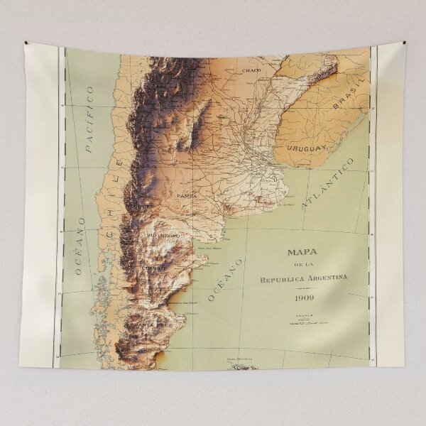 Item preview, 1909 Argentina Relief Map digitally-rendered designed and sold by ThinkAboutMaps.
