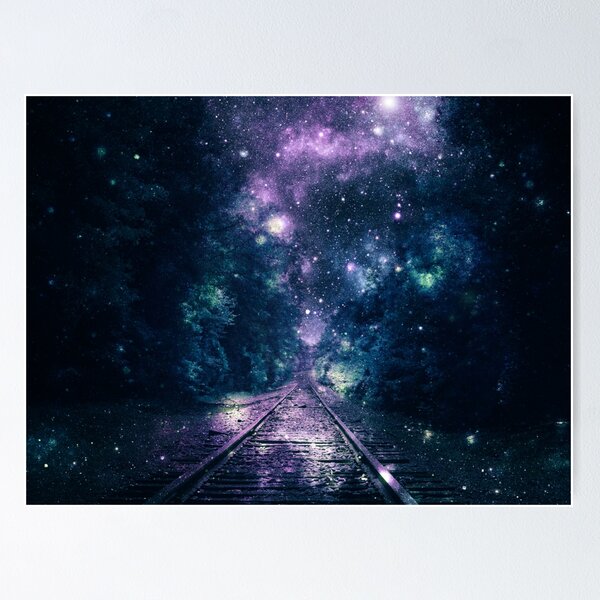 Item preview, Dark Teal Violet Next Stop Anywhere Vías de tren designed and sold by 2sweetsDesign.