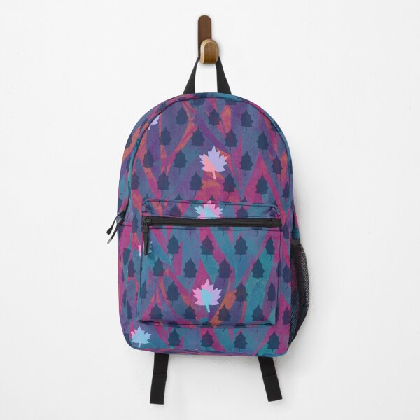 Item preview, Icy Maple leaves and tiny trees on a faded denim blue and magenta leaf background designed and sold by sandpaperdaisy.