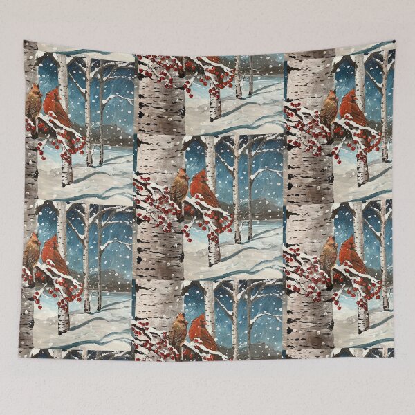Aperçu de l'œuvre Cardinaux à Snowy Birch créée et vendue par Nora Lee Illustrations.