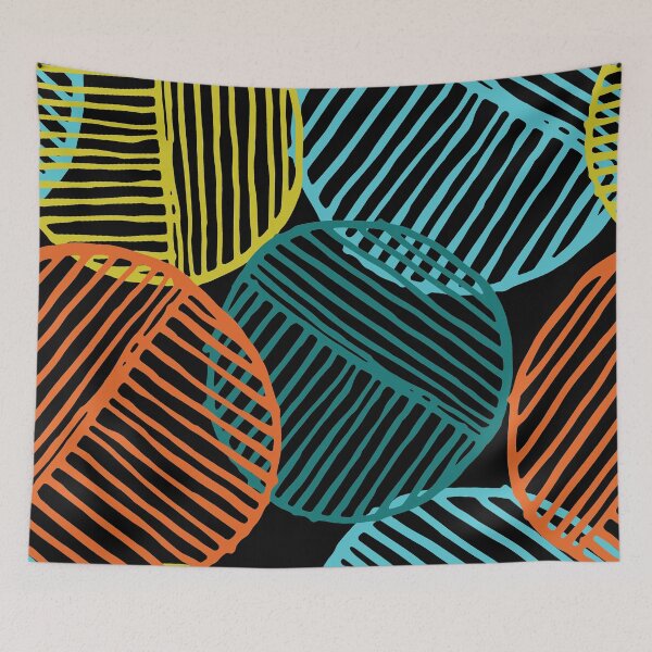 Item preview, 1950's-Inspired Aqua, Yellow Orange, Big-Lined Circles Designs  designed and sold by DEC02.