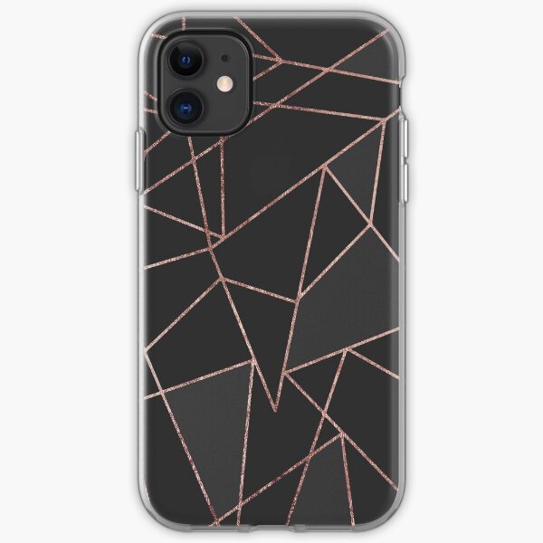 Chic Rose Gold Geometric Outline on Black Charcoal iPhone Soft Case