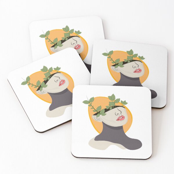 Item preview, Beautiful female face with green leaves of plant on pastel yellow background. Copy space for ad, text. Modern design. Conceptual, contemporary bright artcollage.  designed and sold by KARTICK DUTTA.