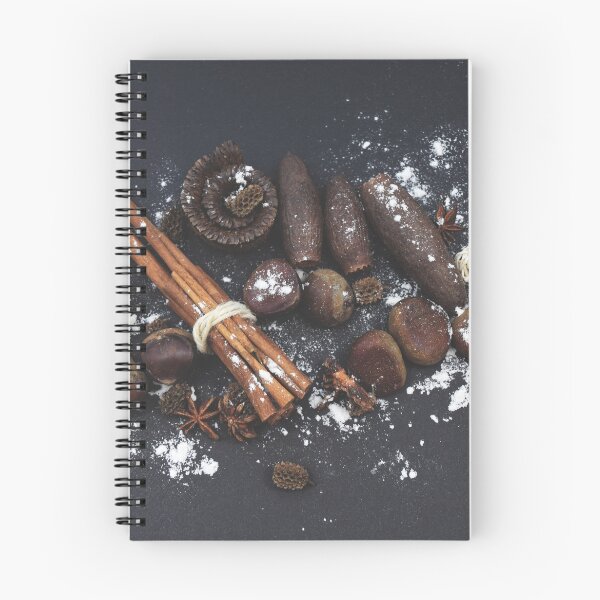 Item preview, Food. The Christmas composition on a black background. A Cinnamon, Chestnuts, Anise and Jequitiba. Top view. designed and sold by aquapixel.