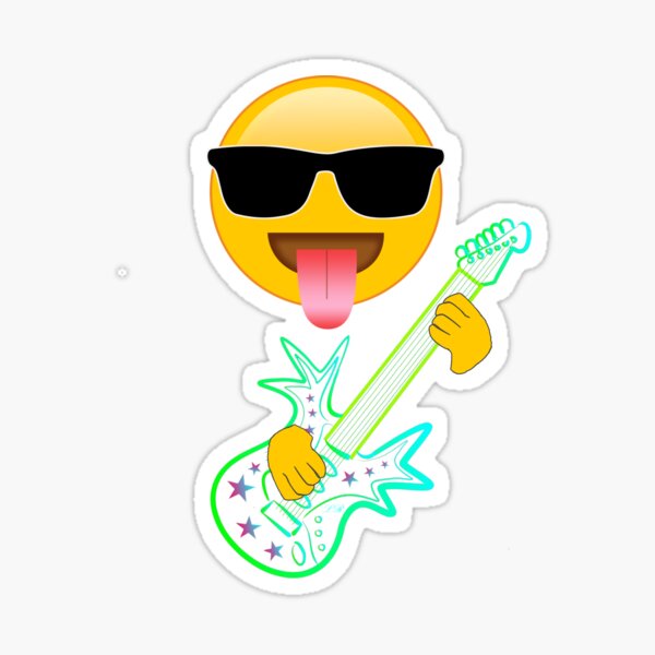 "Rock Music Emoji Playing Guitar" Sticker by customshirtgirl Redbubble