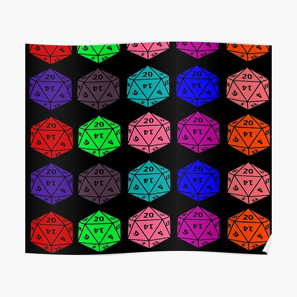 D20 dice pattern for geek gamers Poster
