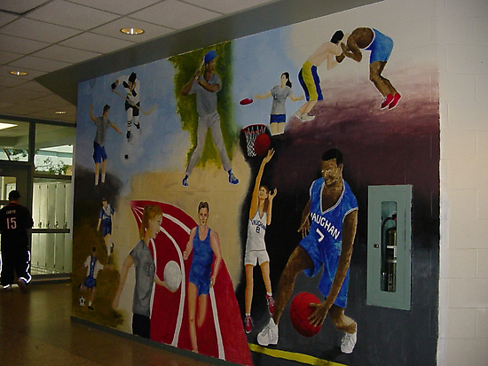 Mural done outside of high school gym by Mui-Ling Teh