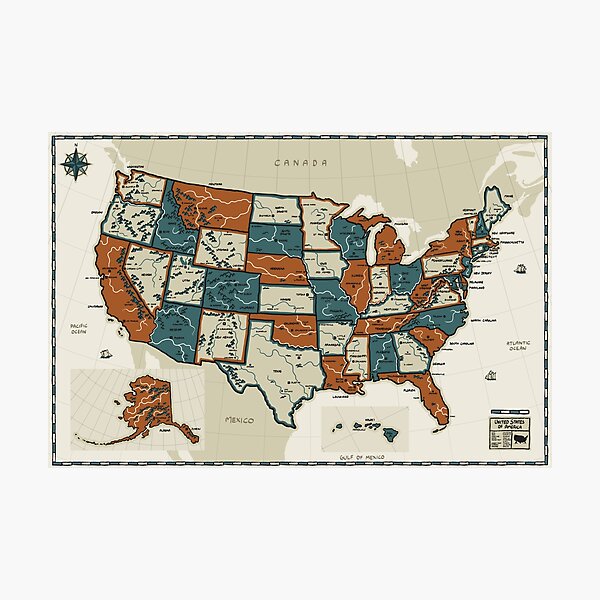 USA - Vintage Effect Map Photographic Print