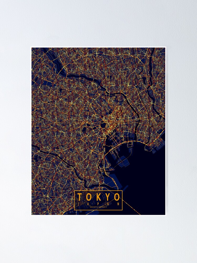 Night City Map Poster Tokyo City Map Of Japan - Night" Poster By Demap | Redbubble