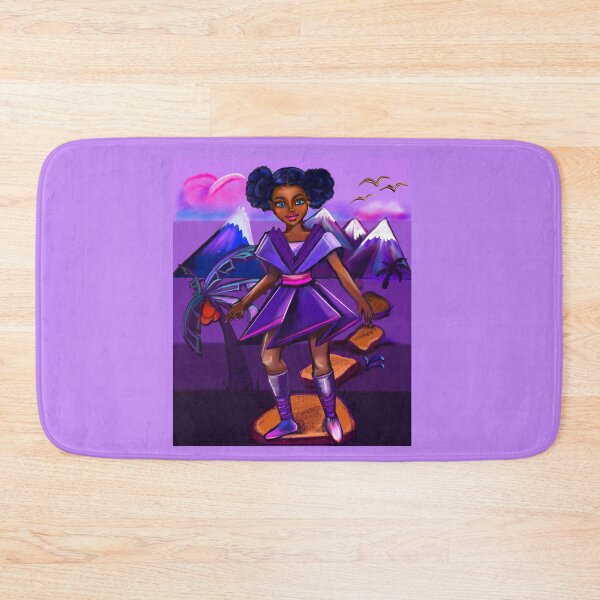 Item preview, Anime girl with two puffs. Black afro anime girl in purple space fantasy scene ! beautiful  black girl with Braided hair, blue eyes, Cherry pink lips and dark brown skin. Hair love ! designed and sold by Artonmytee.
