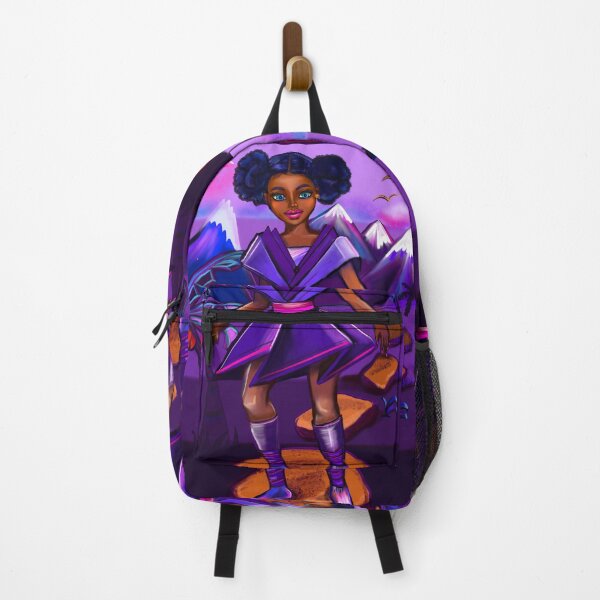 Item preview, Anime girl with two puffs. Black afro anime girl in purple space fantasy scene ! beautiful  black girl with Braided hair, blue eyes, Cherry pink lips and dark brown skin. Hair love ! designed and sold by Artonmytee.