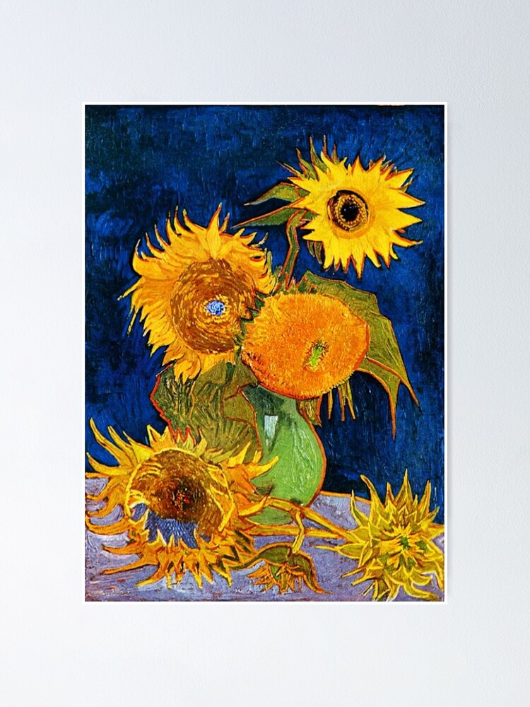 van gogh vase with 5 sunflowers