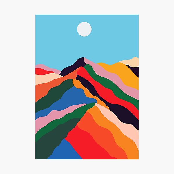 Item preview, vibrant colors mountain landscape sun wall art print poster decor design illustration nature designed and sold by MaMoAn.