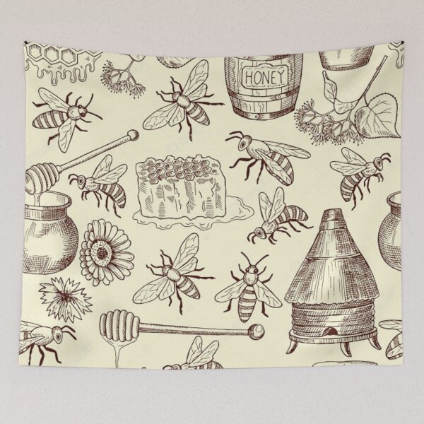 Item preview,  Vector seamless pattern with honey, bees and honeycomb designed and sold by TrendyThings37.