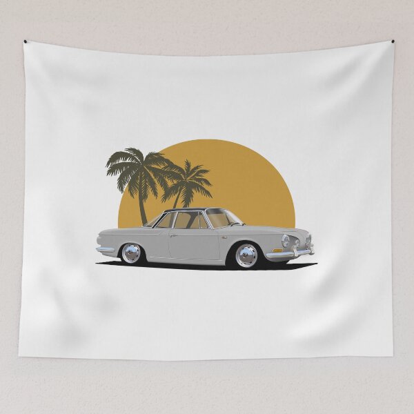 Item preview, Karmann Ghia Type 34 Razor with palm tree sunset background designed and sold by Hamilton illustrations.