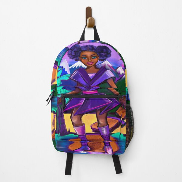 Item preview, Anime girl with two puffs. Black afro anime girl in purple fantasy scene ! beautiful  black girl with Braided hair, blue eyes, Cherry pink lips and dark brown skin. Hair love ! designed and sold by Artonmytee.