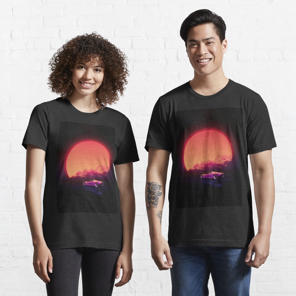 Vintage Sports Cars T-shirt Featuring A Retro Art Poster Illustration In  The Style Of Tropical Landscapes. The Design Is Inspired By The Synthwave  Genre And Features A Light Black And Amber Color