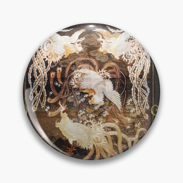 Item preview, FLYING WHITE  PHOENIXES AMONG FLOWERS Antique Japanese Floral designed and sold by BulganLumini.