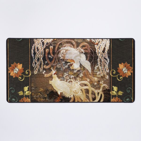 Item preview, FLYING WHITE  PHOENIXES AMONG FLOWERS Antique Japanese Floral designed and sold by BulganLumini.