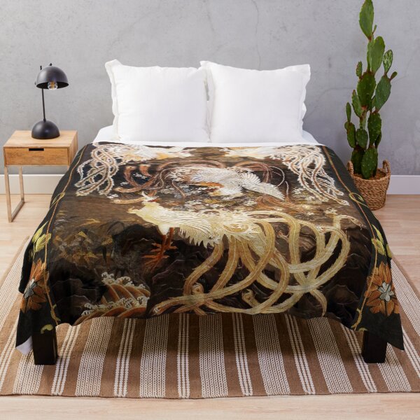 Item preview, FLYING WHITE PHOENIXES AMONG FLOWERS Antique Japanese Floral designed and sold by BulganLumini.