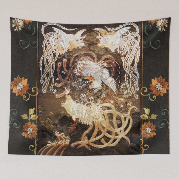 Item preview, FLYING WHITE  PHOENIXES AMONG FLOWERS Antique Japanese Floral designed and sold by BulganLumini.