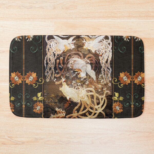 Item preview, FLYING WHITE  PHOENIXES AMONG FLOWERS Antique Japanese Floral designed and sold by BulganLumini.