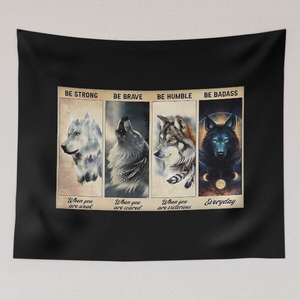 Item preview, Wolf Lover - Be Strong When You Are Weak, Indian Feather Wolf, Mystical Spirit Wolf, Wolf Mountain designed and sold by PaulaSpringArt.