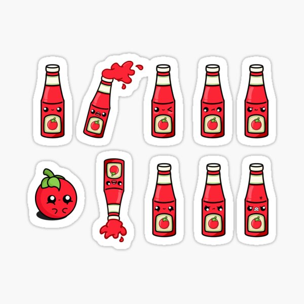 Cute Cartoon Tomato Ketchup || Tomato Sauce || Kawaii || Sticker Pack