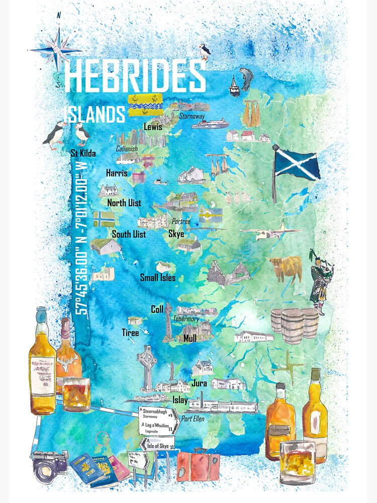 "Hebrides Islands Illustrated Travel Map with Touristic