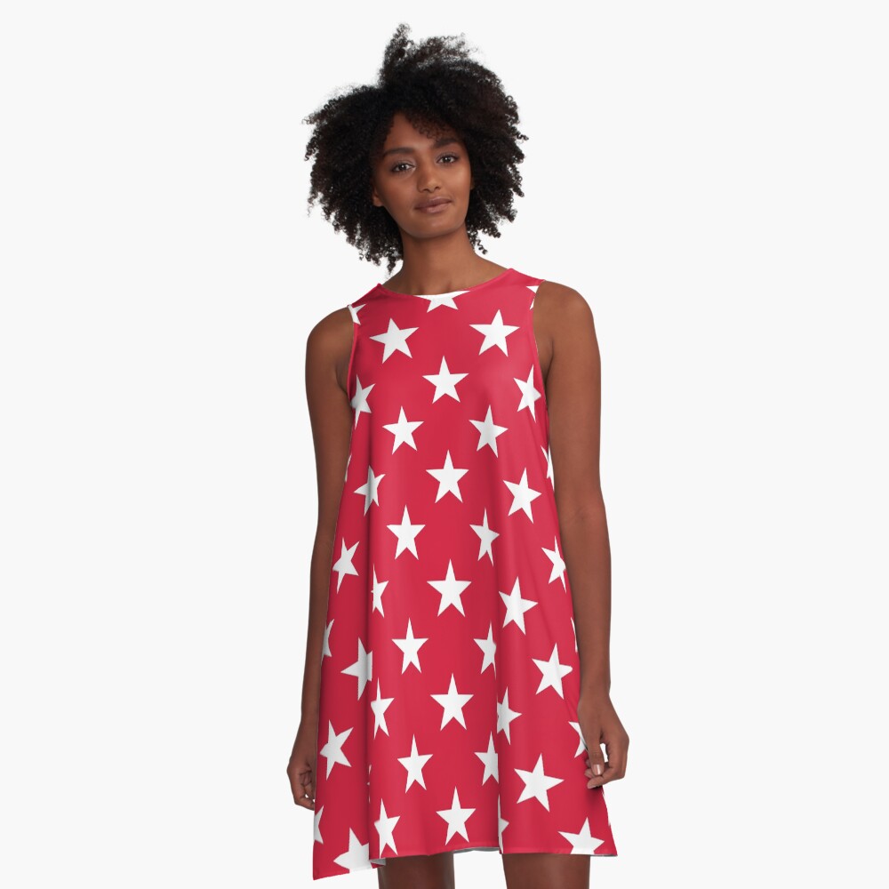 Small WHITE and RED STARS  A-Line Dress for Sale by RachelMacht | Redbubble