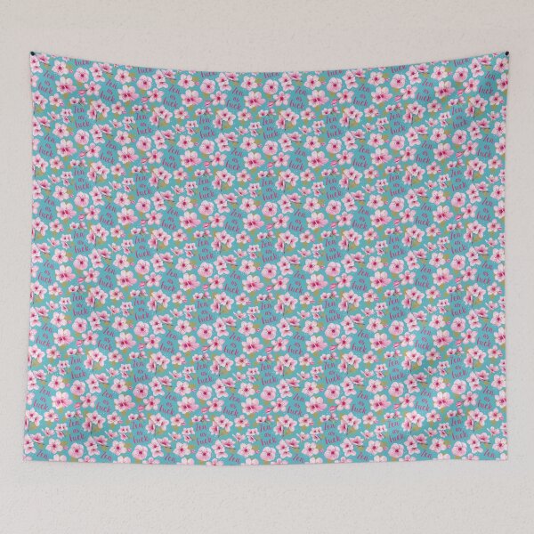 Item preview, Zen as Fuck Pink Cherry Blossoms on Blue designed and sold by KrisInStitches.